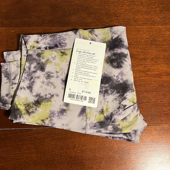 lululemon athletica Pants - NWT Align HR 28” Pant. Size 8. Color code RTMV - Radial Tie Dye Mauve Grey